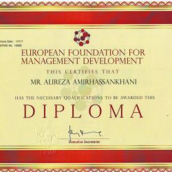 اهدای گواهینامه بین المللی و دیپلم افتخار مدیریت برتر از سوی صندوق اروپایی توسعه مدیریت به جناب آقای مهندس امیرحسنخانی